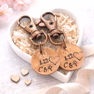 Hand Stamped Penny Keychain: Personalized Anniversary Gift, Couples Keychain, Copper Anniversary