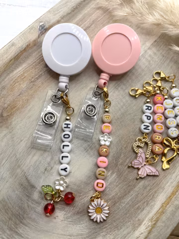 Custom Beaded Name Clip Charm for Badge Reels