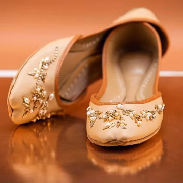 Champagne Beige Wedding Flats: Gold Tulip Embroidery, Bridal Ballerinas