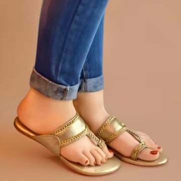 Gold Kolhapuri Sandals: Indian Wedding Slippers with Silver Braid