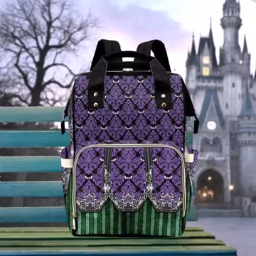 Haunted Mansion Damask Diaper Backpack | gothic disney world disneyland villains baby costume cosplay backpack tote bag outfit