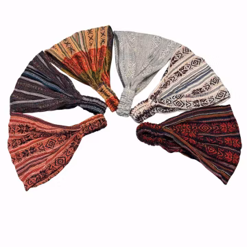 Handwoven Cotton Blend Yoga Headband, Artisan Hippie Style Hairbands Set