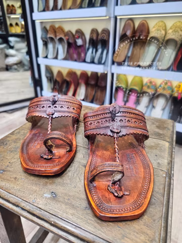 Handcrafted Men’s Brown Leather Kolhapuri Sandals - Traditional Indian Ethnic Flats