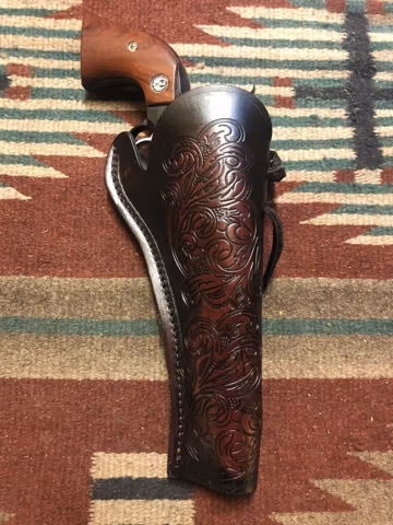 FITS Remington 1858 Black Powder Revolver Western Leather Holster w Floral Scroll Pattern
