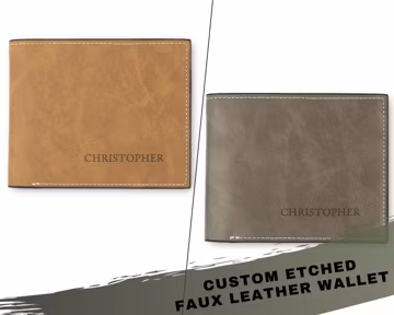 Custom Etched Name Faux Leather Wallet - Groomsman Gift - Best Man Gift - Bachelor Party Favor - Unique Groomsman Favor - Gift for the Groom