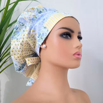 Patchwork Bouffant Satin Lined Scrub Hat: Nurse/Doctor Hair Protection Protect Hair with Satin Lined Scrub Cap