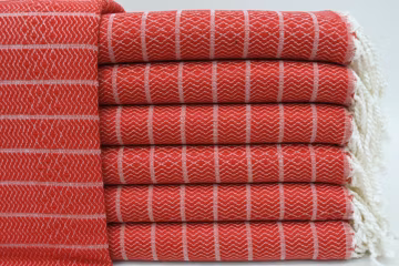 Organic Cotton Towel, Turkish Towel, Bath Towel, Bridesmaid Towel, Chic Shawl, Red Bath Towel, Striped Gift Towel, 40"x70" Towel, Bct-Mmrs
