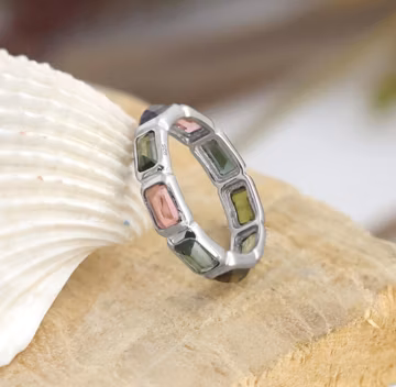 Multi Tourmaline Eternity Ring, Sterling Silver Stacking Band