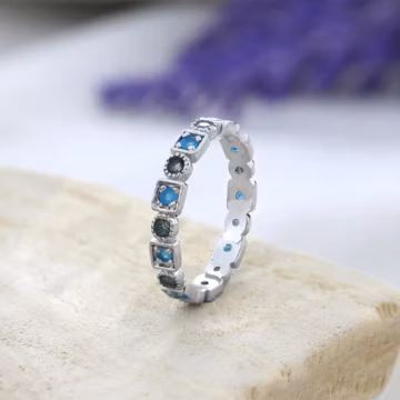 Apatite & London Blue Topaz ring, Full Eternity Stacking Band, Sterling Silver Birthday Jewelry Gift