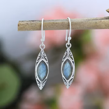 Marquise Labradorite Dangle Earrings: Sterling Silver Vintage Style Jewelry gifts for wife