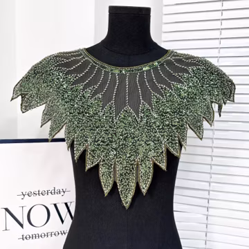 Luxurious Sequin Embroidery Lace Collar Patch,Evening Dress Beaded Lace Applique