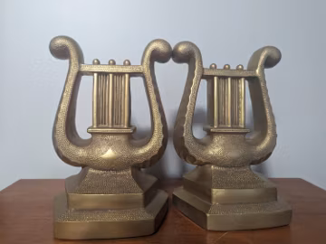 Vintage Gold Resin Lyre Bookends