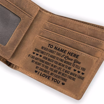Engraved Genuine Leather Wallet for Men, Custom Anniversary Gift, W50