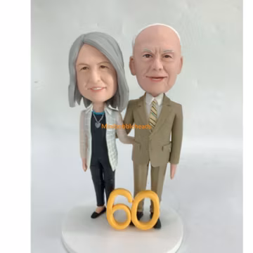 Handmade Custom 60th Anniversary Bobbleheads, Polymer Clay Cake Toppers