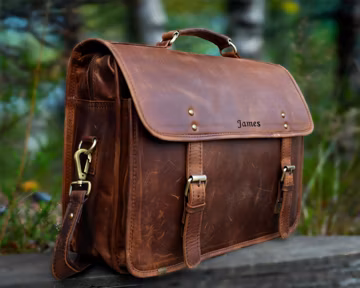 Buffalo Leather Laptop Briefcase – Vintage Handmade Office Satchel for Men