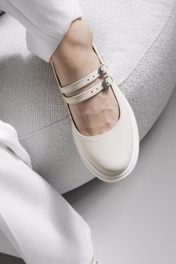 Beige women Mary Jane shoes, Soft Grain beige Leather