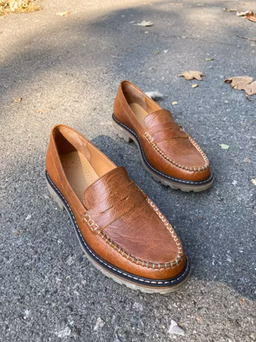 Women's Caramel Brown Leather Penny Loafers: Classic Top Siders