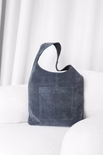 Gray Suede Shoulder Bag: Minimalist Zipper Tote