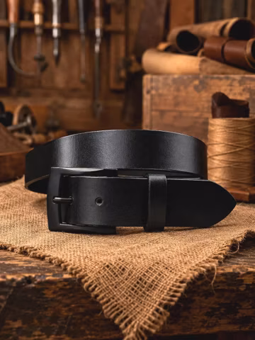 Full Grain Buffalo Leather Belt, 1.5" Wide, Black with Removable Buckle, USA Handmade