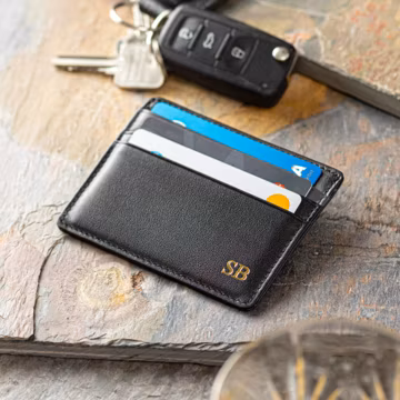 Personalised Leather Card Holder, Slim RFID Blocking Wallet, Custom Initials Minimalist Front Pocket Card Case