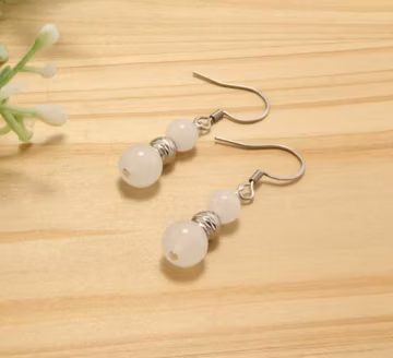 White Jade Dangle Earrings & Stainless Steel Ear Wire