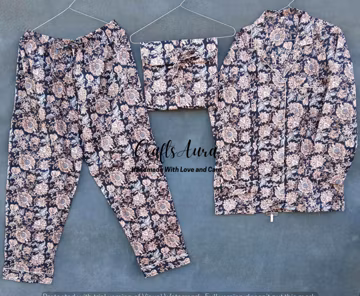 Floral print Cotton Pajama Set: Indian Handmade Nightwear, cotton dress