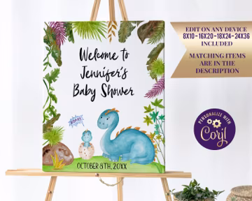 Dinosaur Welcome Sign, Dinosaur Baby Shower Sign, ID163