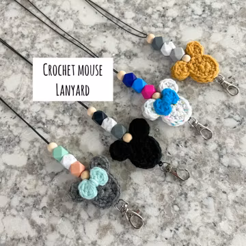 Crochet Mouse Lanyard: Beaded Badge Holder, Disney Cruise Accessory, Retractable ID, Teacher