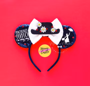 Practically Perfect Mouse Ears with Hat | Magic Nanny Umbrella Headband | Theme Park Accessories