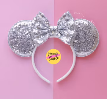 Mouse Ears Silver Headband Minnie Mickey Sequin Ears Kids & Adults