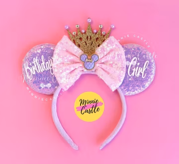 Birthday Girl Ears, Birthday Mickey Ears, Minnie ears, Birthday Minnie Ears, Lilac Pink Birthday ears with Gold Crown, Mouse ears headband