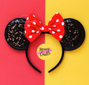 Mouse Ears Red White Polka Dot Cotton Bow Headband Mickey Minnie Sequin Ears Kids & Adults