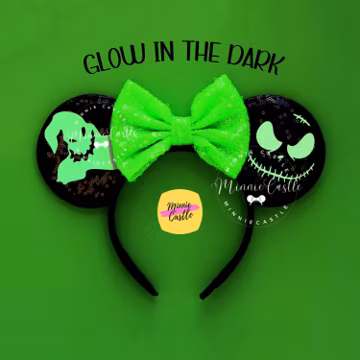 Oogie Spooky Halloween Mouse Ears Headband | Glow in the Dark Lime Sequin Band for Adults Kids Boo Bash