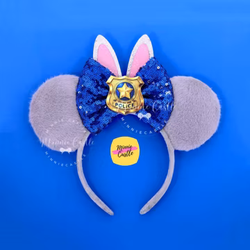 Judy Cop Mouse Ears with Bow | Police Bunny Fur Headband | Magic Theme Park Accessories