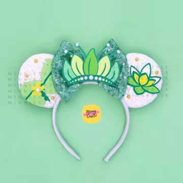 New Orleans Princess Mouse Ears | Water Lily Green Pearl Tiara Dress Design | Theme Park Accessories