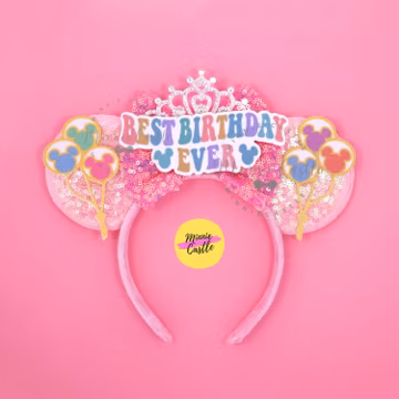 Best Birthday Ever Ears, Tiara Mickey Ears, Balloon Mouse Ears, Pink Minnie Ear Headband for Birthday Girl, Gift for Kids, Girls & Adults