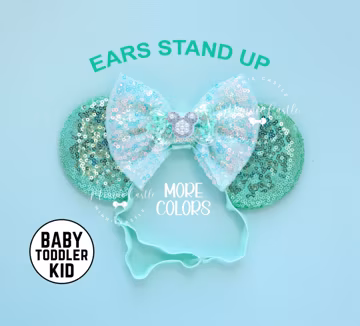 Minnie Pearl Mouse Ears, Mickey Ears, Baby Toddler Mouse Ears, Mickey Ears Elastic Headband, Minnie Pearl Ears, Candy Mint Minnie Ears