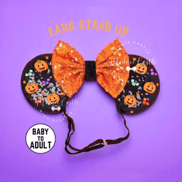Halloween Pumpkin Charm Mouse Ears Elastic Headband for Babies to Adults