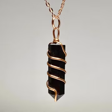Black Tourmaline Pendant Necklace: Wire Wrapped Gemstone with Copper Chain