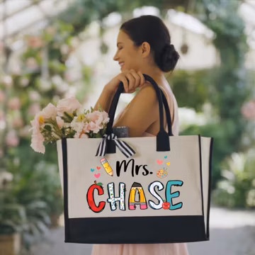 Personalized Teacher Tote Bag, Custom Name Educator Gift