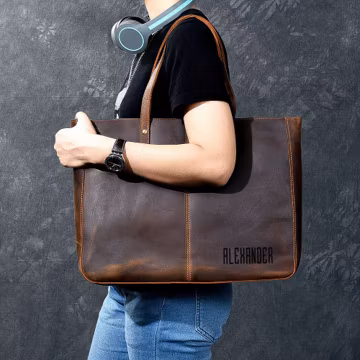 Personalized Leather Tote Bag, Laptop Bag, Valentine's Gift, Lifetime Bridesmaid Gifts, Gift for Her, Handmade Large Shopper Bag, Diaper Bag