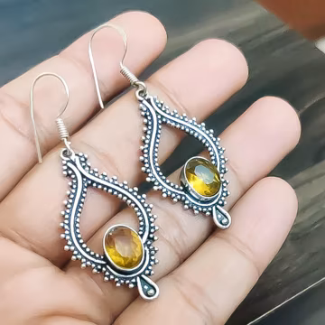 Natural Citrine Earring 925 Sterling Silver Yellow Stone Jewelry