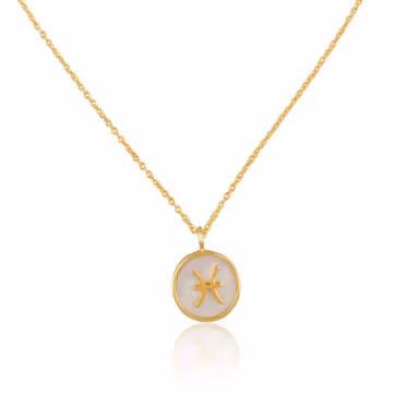 Mother of Pearl Pisces Zodiac Necklace (18K Gold Plated, Sterling Silver, Hypoallergenic, Light Weight)