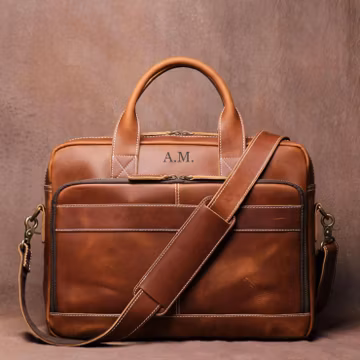Personalized Leather Laptop Bag, Leather Work Bag with Compartments, Custom Briefcase for Men and Women, Professional Business Bag