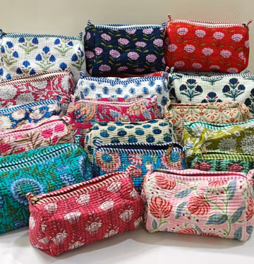 Large Cotton Quilted Hand Block Printed Wash Bag | Ideal Gift | Handmade | Toiletry Bag | Cosmetic Bag Block Print Travel Accessory Holiday