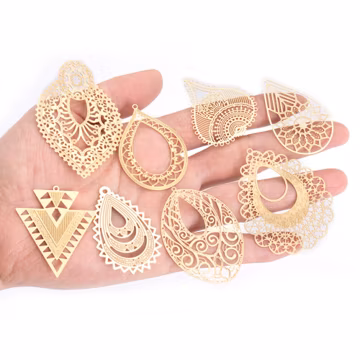 4pcs Stainless Steel Gold Plated Filigree Charm Pendant Connectors for Earring DIY Jewelry Making Accessories
