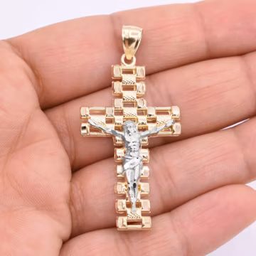 2" Rlx Railroad Cross Jesus Body Textured Pendant Real 10K Yellow White Gold