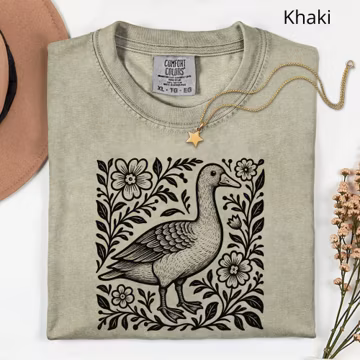 Comfort Colors® Goose Folklore Shirt, Cottagecore Goose Aesthetic Shirt, Floral Goose Shirt, Cute Goose Linocut Art, Vintage Boho Goblincore