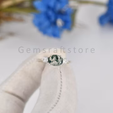 Natural Moss Agate Gemstone Ring - 925 Solid Sterling Silver Prong Setting Ring - Minimal Silver Ring - Handmade Jewelry - Birthday Gift