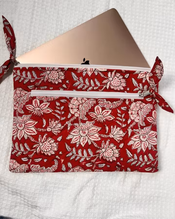 Handmade Cotton Quilted Laptop Sleeve: Floral Block Print Macbook Case